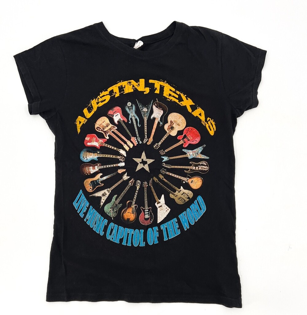 Austin Texas Shirt Womens Medium Black Guitars Les Paul Concert Guitar